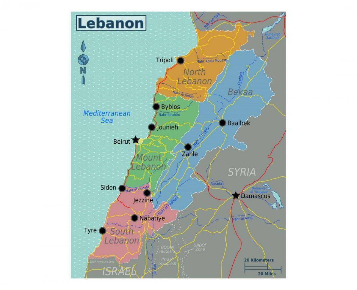 карта Лівана турыст