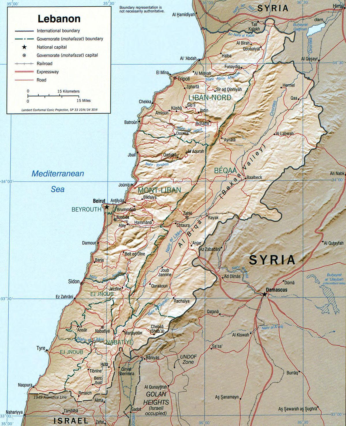 карта Лівана геаграфіі