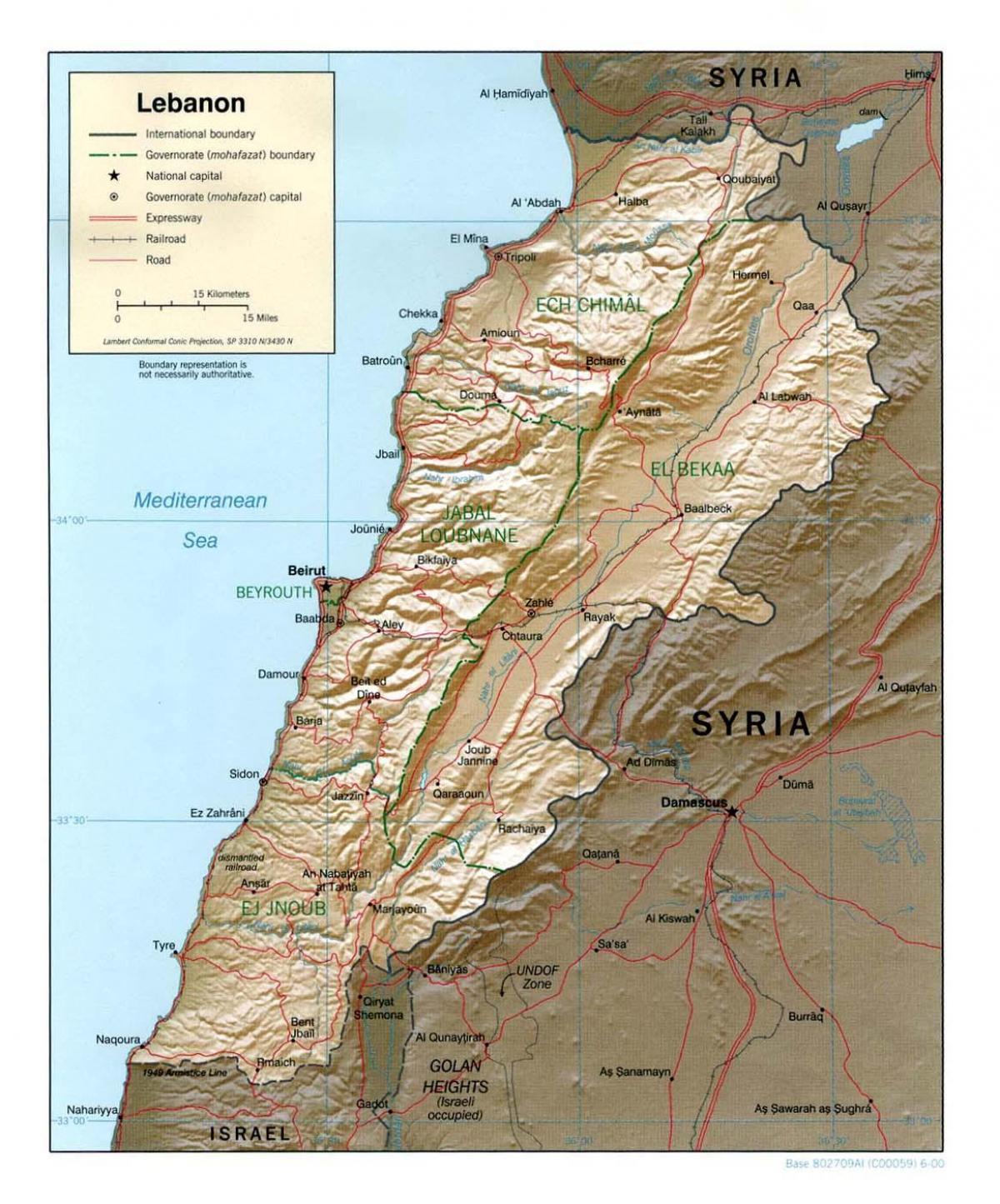 тапаграфічная карта Лівана